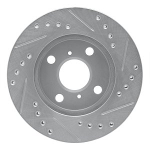 Toyota Yaris Brake Rotor (1) - Front Left - R1 Concepts - Drilled & Slotted - Silver - `99-`05